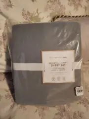 Pottery Barn Teen Essential Jersey Sheet Set Grey XL Twin X Long NWT