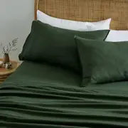 MyHouse Pure European Linen Flat Sheet 255X260cm - Moss - Queen