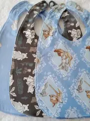 Pack of 3 Bibs Pooh Bambi Dumbo Blue Cotton Front Towelling Back Handmade