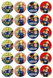 24 x Fireman Sam Edible Cupcake Toppers Pre-Cut