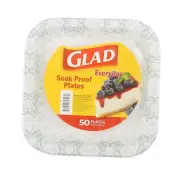 Glad Square Disposable Paper Plates with Gray Victorian Print|Soak Proof,
