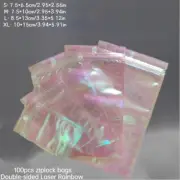 100pcs Laser Rainbow Transparent Zipper Bag Seal Mylar Food Pouch Double-sided