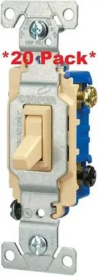 20 Pack -EATON Wiring Standard Grade 3-Way Framed Toggle AC Quiet Switch, Ivory