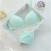 [LANREN] Solid Cotton Bra Ladies Women Backless Underwear Set V-Neck Brassiere Wireless Bralette Panties Suit (Color : Green, Cup Size : 70A)