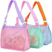 Beach Toy Mesh Beach Bag Kids Shell Collecting Bag Beach Sand Toy Seashell Bag for Holding Swimming Accessories for Boys and Girls(Only Bags,A Set of 3 )