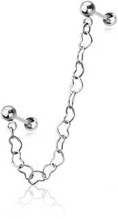 [Pierced Owl] 16GA 316L Stainless Steel Heart Chain Linked Barbell Studs