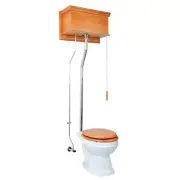Light Oak Flat High Tank Pull Chain Toilet White Round Bowl Renovators Supply
