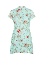 Kitri Gretchen Printed Satin Mini Dress - Mint - 14 (UK14 / L) 14 (UK14 / L)