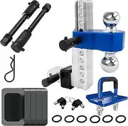 Adjustable Trailer Hitch, Fits 2-Inch Receiver Aluminum Alloy Towing Hitch Drop Hitch with Drop/Rise Heavy Duty for Truck (Silver+Blue, 10inch)