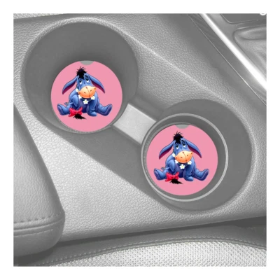 EEYORE WITH PINK BACKGROUND CUSTOM SANDSTONE CAR COASTER SET LOT OF 2 - ABSORBS