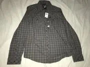 Marc Ecko Cut & Sew Mens Blue Plaid Medium Long Sleeve Button Up Shirt