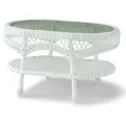 All Weather Wicker New Haven Coffee Table with Glass - White