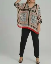 TS Taking Shape Wild Thing Top Paisley Animal Print Size M or 20 short sleeves