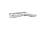 Foret 6 Seater Arm Sofa Modular Ottoman Velvet Tufted Lounge Couch Chaise Beige