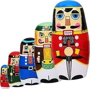 HOLIDYOYO 5pcs Nutcracker Nesting Dolls Christmas Themed Russian Doll Ornaments for Home Decor Cute Stackable Figures for Bedroom Living Office and More