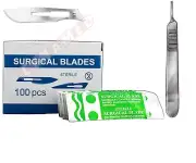 #21 SCALPEL BLADES 200PCS + HANDLE #4 SUITABLE FOR DERMAPLANING SURGICAL DENTAL