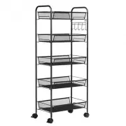 5 Tier Mesh Rolling File Utility Cart Storage Basket-Black - Color: Black