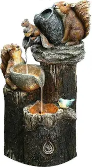 LED fountain for outdoor with solar pump and squirrel decoration