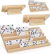 plusvivo Domino Racks with Stand Set of 4, Mexican Train Dominoes Set Trays Wooden Domino Holders for Mexican Train and Other Domino Games for Kids & Adults - Hobbies, Indoor Activities & Family Fun