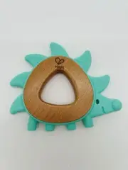 HAPE Aqua Blue Wooden Hedgehog Teether Gum Massager BPA free 0-18 Month Baby Toy