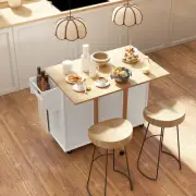 HOMCOM Kitchen Island on Wheels, Kitchen Cart with Drop Leaf, 3 Drawers