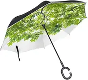 Double Layer Inverted Umbrella Cars Reverse Umbrella Green Maple Leaves Windproof UV Proof Travel Outdoor Umbrella
