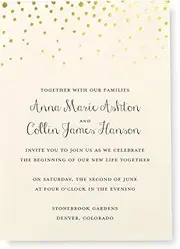 Gartner Studios Gold Foil Dots Print-at-Home Wedding Invitation Kit, Includes Response Cards, Cream White, 5” x 7” and 3.5” x 5”, Set of 50, 14279