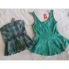 Bundle of two green holiday plaid lace tops S/M