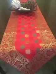 Table Runner Red Table Decor Tapestry Brocade 14 X 60 Silk Runner Indian Boho