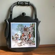 Vintage Cast Iron Trivet Ceramic Tile Kitchen Mid Century Hunt Scene Japan
