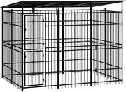 Dog Kennel Outdoor with Roof, Dog Enclosures for Outside, Heavy Duty Steel Dog Playpen Fence with Lockable Door, Dog Crate for Backyard, Black 288 x 192 x 200 cm