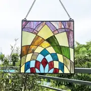 16" x 16" Tiffany Style Stained Glass Geometric Window Panel Suncatcher