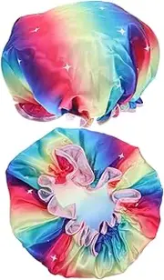 Beavorty Elegant Reusable Shower Cap for Women Waterproof Soft Satin Elastic Band for Travel Parties Daily Use