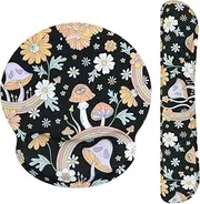 Ksriylm Cute Mouse Pad Wrist Support Keyboard Wrist Rest Set,Ergonomic Mouse Pad with Non-Slip Base for Office Gaming Working Computers,Easy Typing & Pain Relief Mouse Mat,Mushrooms Rainbow