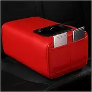 Second Row Rear Central Armrest Box With Cup Holder Arm Rest Patible For Ford For Nissan For Mitsubishi For Honda For Mazda For Suzuki(Red-Double pockets)