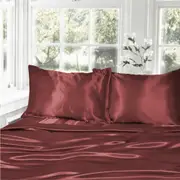 King Size Burgundy 1000TC Silk Silky Feel Satin Sheet Set