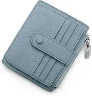 [REETEE] Women's Men's Small Genuine Leather Credit Card Holder RFID Protection Wallet Women's Card Holder with Coin Compartment, Mini Men's Wallet 14 Card Holder Slim Wallet Gift Box, lightblue, M, minimalism