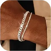 [RadiVibe] Men's Bracelet Silver Chain Bracelet 14K Gold Plated Cuban Link Stackable Bracelets Gifts for Him