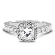 1.38ct G-VVS2 Princess Earth Mined Certified Diamonds 18k Gold Halo Accent Ring