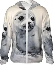 [BWLHJKE] Men's Sun Shirts UPF 50+ Harp Seal Painting Sun Protection Hoodie Lightweight Long Sleeve Rash Guard