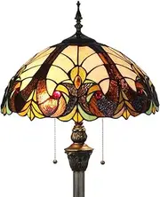 [Tokira] Tiffany Brown Baroque Style Floor Lamp, 16 Inch, Glass, Resin, LED, Multi-Coloured, 165cm H, 40cm W, 8kg, Indoor, Kids Room, Living Room, Study Room