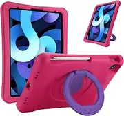 ProCase Kids Case for iPad Air 10.9" 5th Gen 2022/4th Gen 2020/iPad Pro 11 2020/2018, Shockproof Rotate Handle Fold Stand Lightweight Kids Friendly Case –Magenta