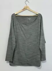 Athleta Essence Flow Printed Top Womens XL Sage Spacedye Scoop Neck Long Sleeve