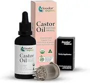Soodox Certified Organic Castor Oil 50mL | BONUS Hair Scalp Oil Applicator & Brushes | Cold Pressed, Hexane Free