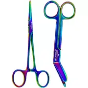 Set Of 2 Bandage Scissors 5.5 And Hemostat 5.5 Stainless Steel Rainbow Color
