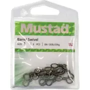 1 x Packet of Mustad Black Barrel Fishing Swivels Size 1 Qty 6