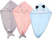 IWOWHERO 3pcs Cartoon Animal Embroidery Hair Drying Hat Quick Dry Hair Towels for Home Travel Bath and Spa