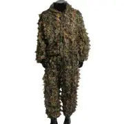 Tactical Woodland Leaf Camouflage Ghillie Suit Clothes Gear Tops Pants Trousers