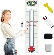 Fundraising Thermometer Chart Goal Tracker Decal - 48"x12" - Dry Erase Goal Setting Wall Poster Thermometer - Removable Giant Sales Goal Vinyl Sticker (Blue)