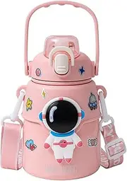 Outer Space Kids Water Bottle – 850ml Leakproof Stainless Steel with Straw Lid, Strap & Stickers – Insulated Double Wall Bottle Keeps Drinks Cold 24H / Hot 12H for School & Travel - Pink